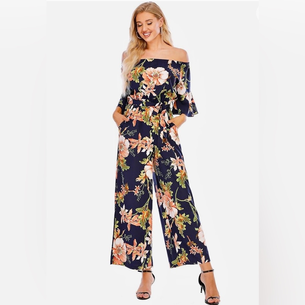 NWOT We Live Fashion off the shoulder high waist floral jumpsuit